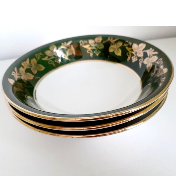 Homer Laughlin  Nautilus  E52N5 Green/Gold Grapevine 5 3/8" Sauce Dessert Bowls - Picture 1 of 13